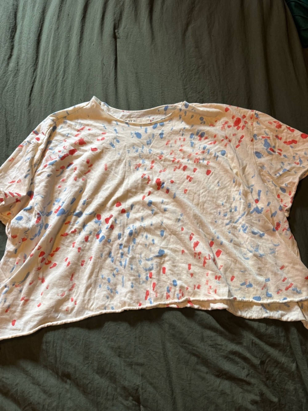STATE White Crop Tee with Red & Blue Paint Splatter